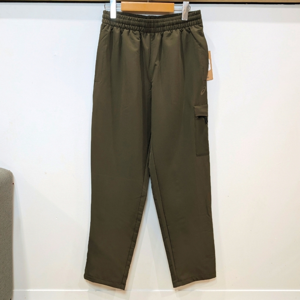 ASICS | Men's Olive Green Drawstring Fleece Lined Straight Leg Running Pants